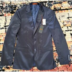 Egara Luxe Shine Mens Skinny Fit Stretch Suit Jacket Navy Blue 38R NWT M316495
